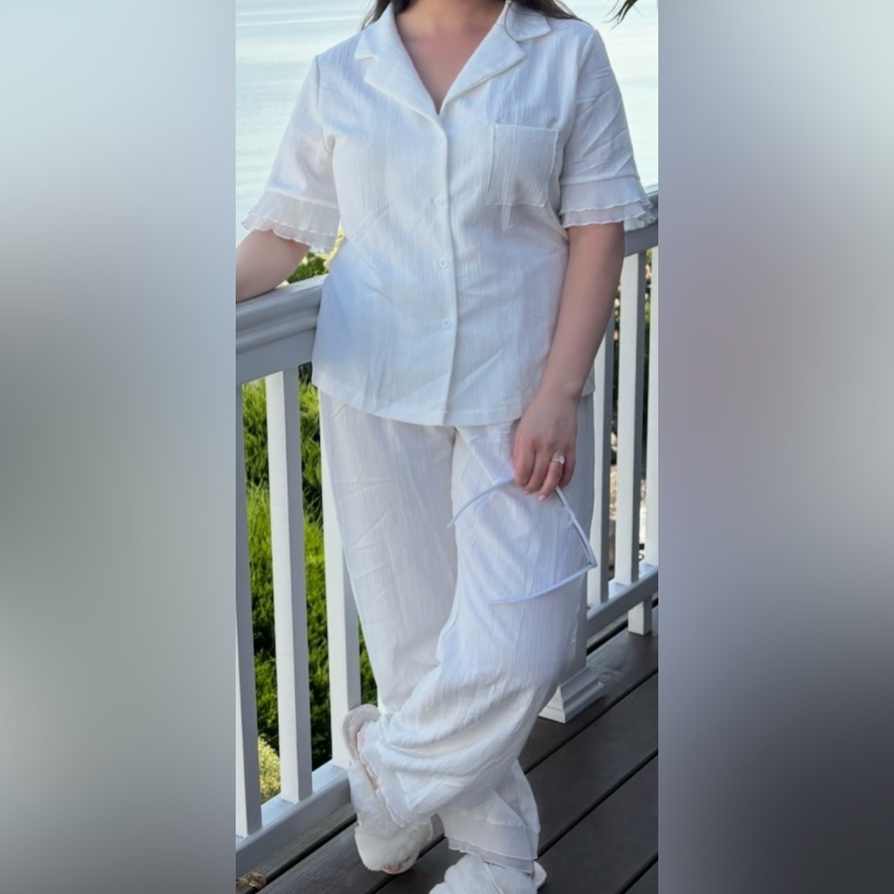 White Bridal Pajama Set- top and bottom- LIKE NEW